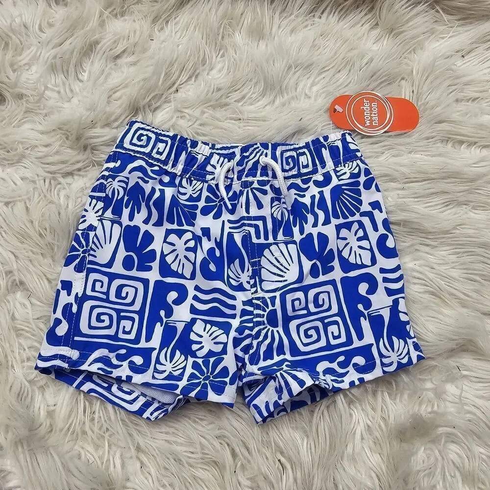 Wonder Nation Cobalt Crush Blue White Printed Baby Boy 12M Family Swimwear Line